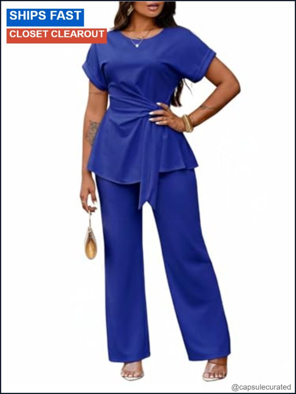 Women's 2 Piece Peplum Top Wide Leg Pant Set Business Casual